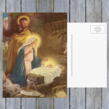 Vintage Christmas Nativity  Mary Joseph Baby Jesus Holiday Postcard by ChristmasCafe at Zazzle
