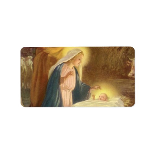 Vintage Christmas Nativity Mary Joseph Baby Jesus Label