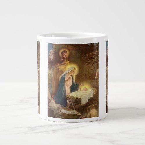 Vintage Christmas Nativity Mary Joseph Baby Jesus Large Coffee Mug