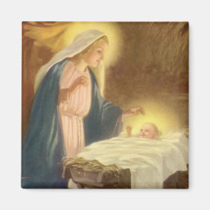 Vintage Christmas Nativity, Mary Joseph Baby Jesus Magnet