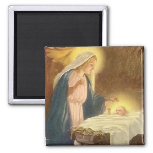 Vintage Christmas Nativity Mary Joseph Baby Jesus Magnet