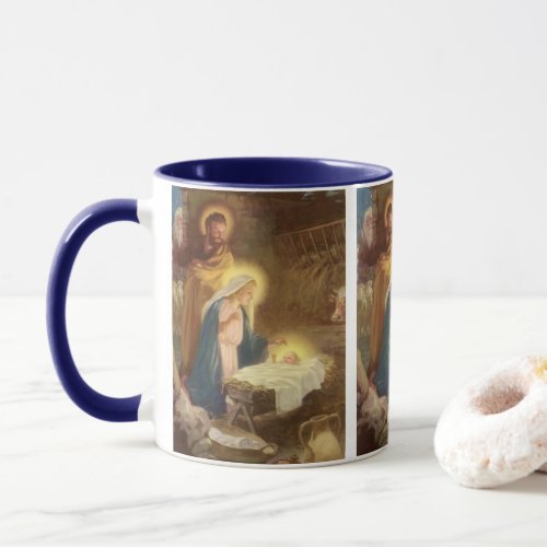 Vintage Christmas Nativity, Mary Joseph Baby Jesus Mug