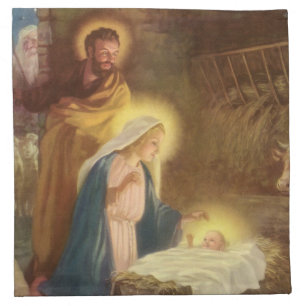 Vintage Christmas Nativity, Mary Joseph Baby Jesus Napkin