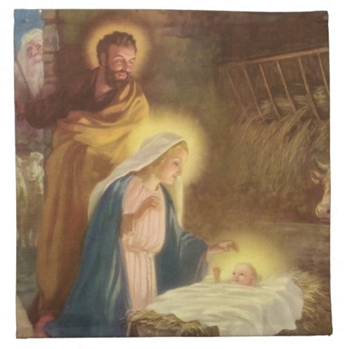 Vintage Christmas Nativity Mary Joseph Baby Jesus Napkin