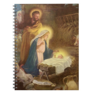 Vintage Christmas Nativity, Mary Joseph Baby Jesus Notebook