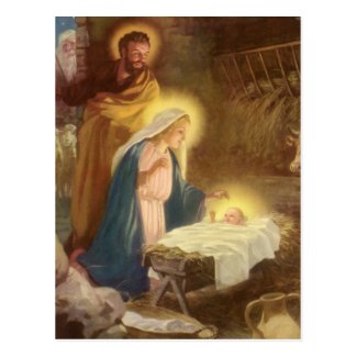 Vintage Christmas Nativity, Mary Joseph Baby Jesus Postcard