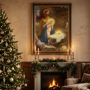 Vintage Christmas Nativity, Mary Joseph Baby Jesus Poster