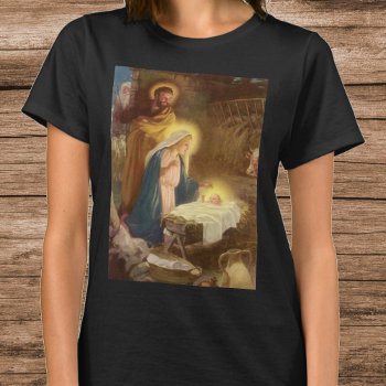 Vintage Christmas Nativity  Mary Joseph Baby Jesus T-shirt by ChristmasCafe at Zazzle
