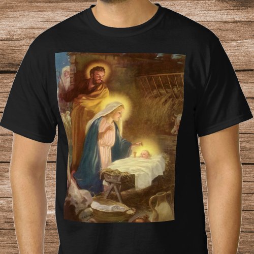 Vintage Christmas Nativity Mary Joseph Baby Jesus T_Shirt