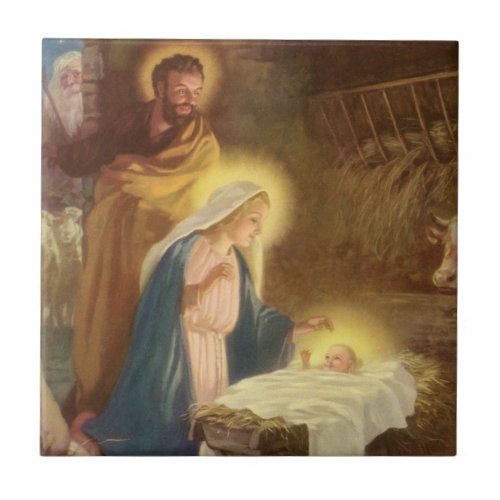 Vintage Christmas Nativity Mary Joseph Baby Jesus Tile