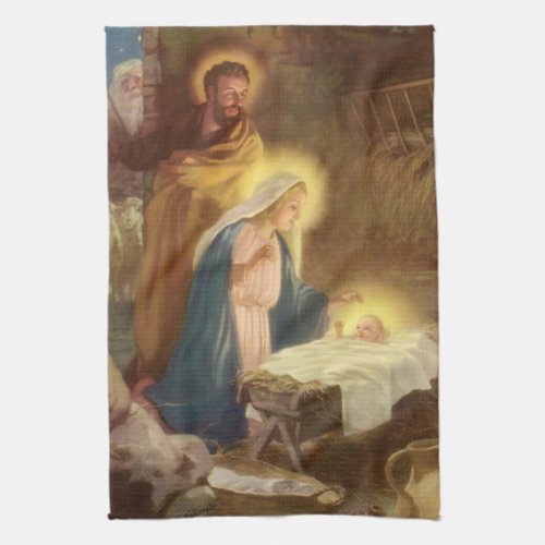 Vintage Christmas Nativity Mary Joseph Baby Jesus Towel