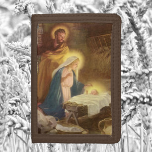 Vintage Christmas Nativity, Mary Joseph Baby Jesus Trifold Wallet