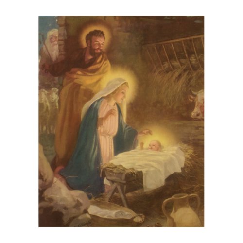 Vintage Christmas Nativity Mary Joseph Baby Jesus Wood Wall Art