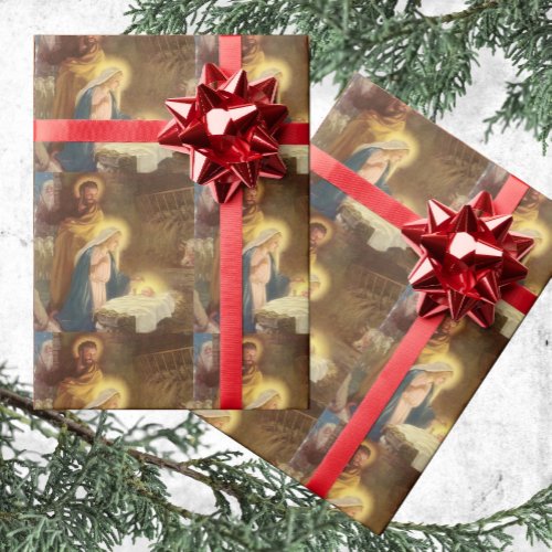 Vintage Christmas Nativity Mary Joseph Baby Jesus Wrapping Paper