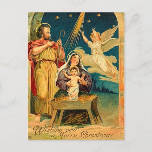 Vintage Christmas Nativity Scene Holiday Postcard