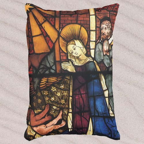Vintage Christmas Nativity Scene in Stained Glass Accent Pillow