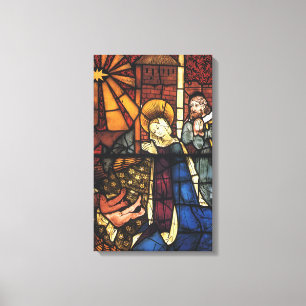 Vintage Christmas Nativity Scene in Stained Glass Canvas Print