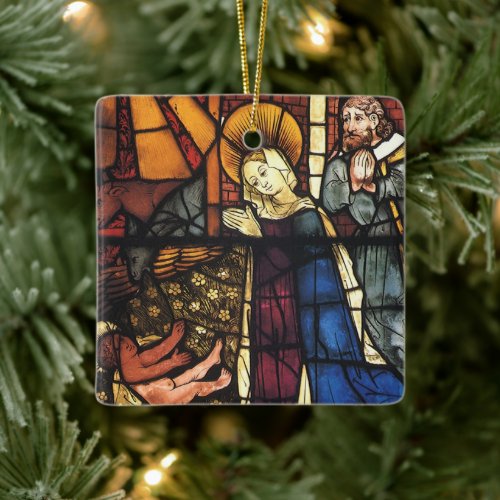 Vintage Christmas Nativity Scene in Stained Glass Ceramic Ornament