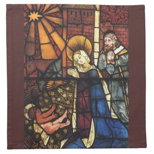 Vintage Christmas Nativity Scene in Stained Glass Cloth Napkin