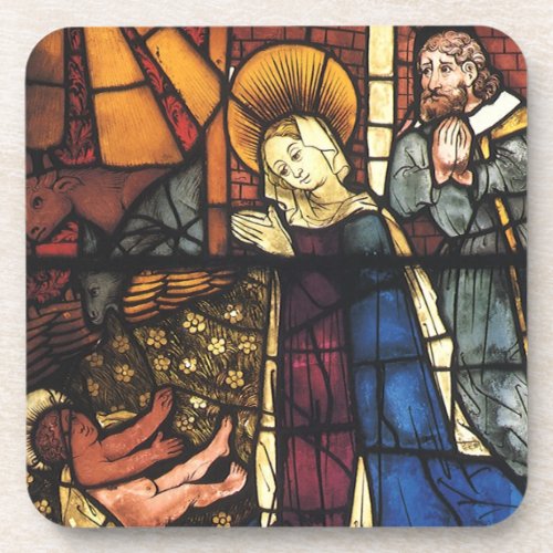 Vintage Christmas Nativity Scene in Stained Glass Drink Coaster
