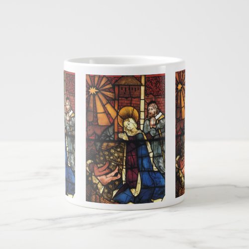 Vintage Christmas Nativity Scene in Stained Glass Giant Coffee Mug