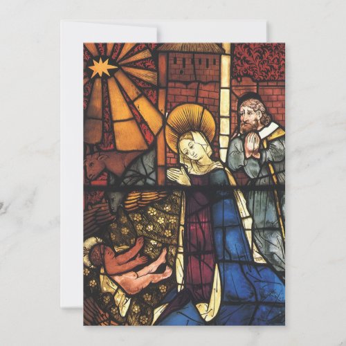 Vintage Christmas Nativity Scene in Stained Glass Holiday Card