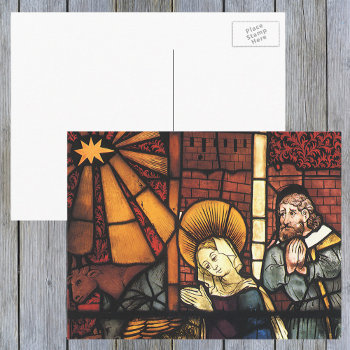 Vintage Christmas Nativity Scene In Stained Glass Holiday Postcard by ChristmasCafe at Zazzle