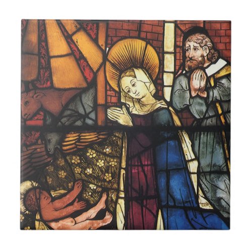 Vintage Christmas Nativity Scene in Stained Glass Tile