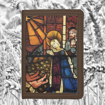 Vintage Christmas Nativity Scene In Stained Glass Tri-fold Wallet by ChristmasCafe at Zazzle