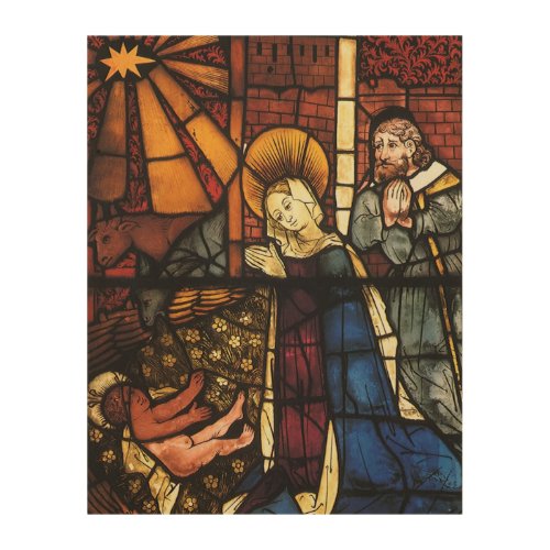 Vintage Christmas Nativity Scene in Stained Glass Wood Wall Decor