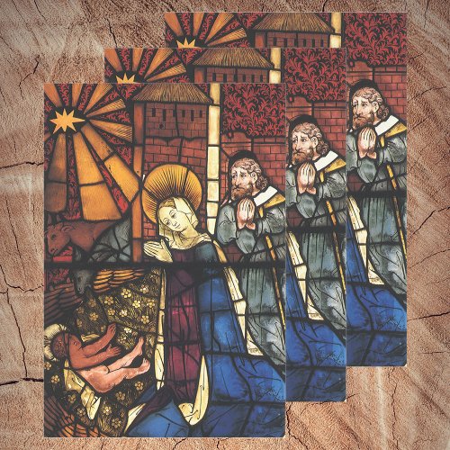 Vintage Christmas Nativity Scene in Stained Glass Wrapping Paper Sheets