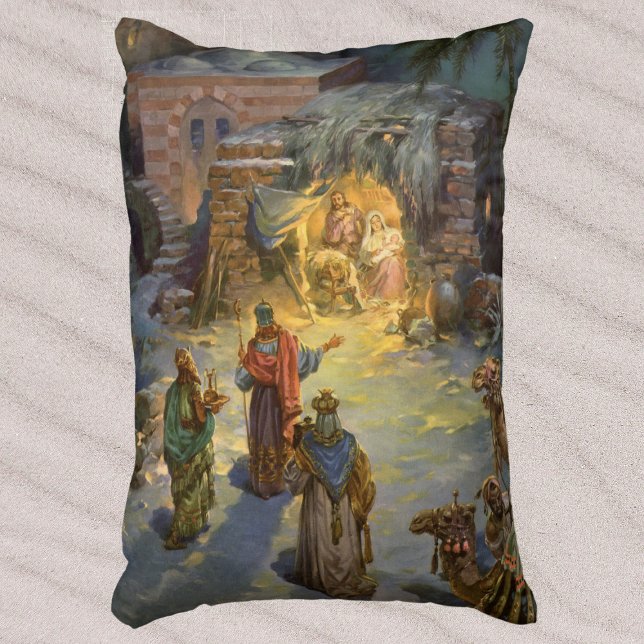 Vintage Christmas Nativity with Visiting Magi Accent Pillow (Creator Uploaded)