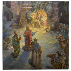 Vintage Christmas Nativity with Visiting Magi Cloth Napkin