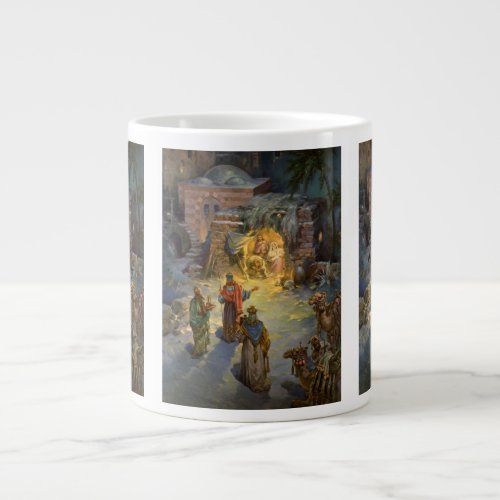 Vintage Christmas Nativity with Visiting Magi Giant Coffee Mug