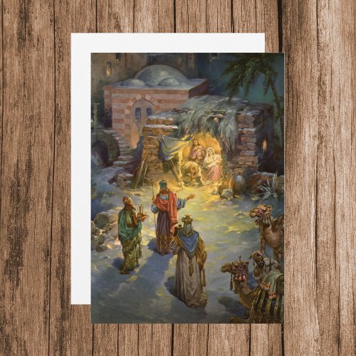 Vintage Christmas Nativity with Visiting Magi Holiday Card