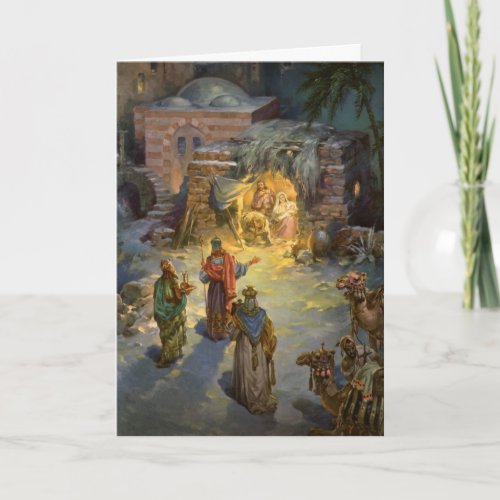 Vintage Christmas Nativity with Visiting Magi Holiday Card