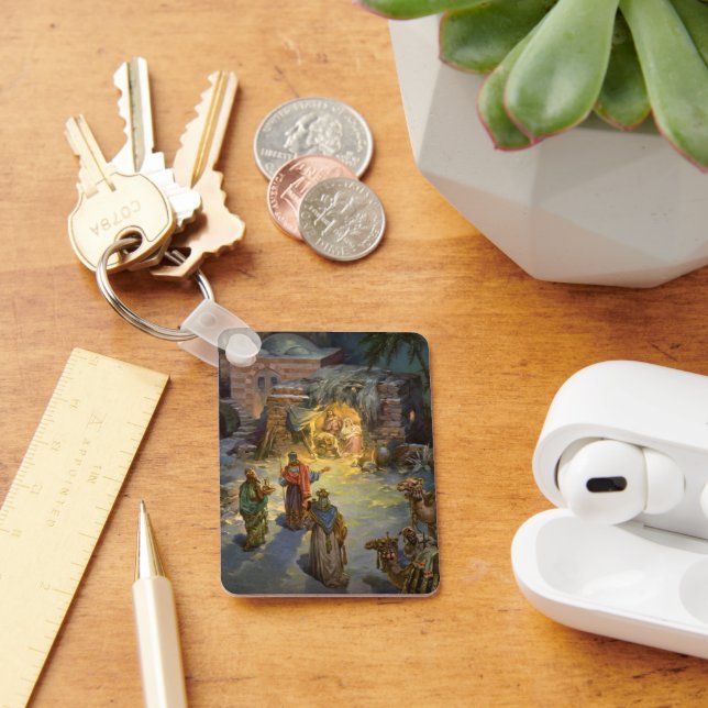 Vintage Christmas Nativity with Visiting Magi Keychain (Desk)