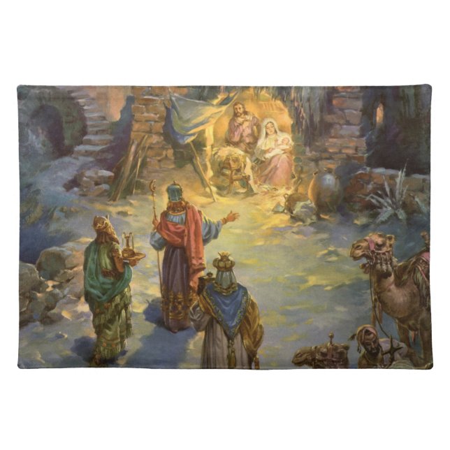 Vintage Christmas Nativity with Visiting Magi Placemat (Front)