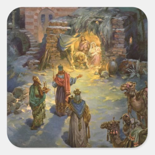 Vintage Christmas Nativity with Visiting Magi Square Sticker