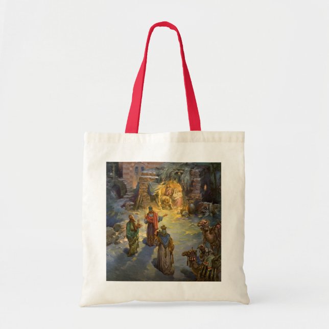 Vintage Christmas Nativity with Visiting Magi Tote Bag (Front)
