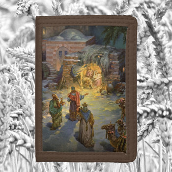 Vintage Christmas Nativity With Visiting Magi Tri-fold Wallet by ChristmasCafe at Zazzle