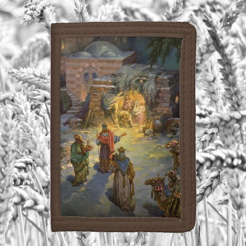 Vintage Christmas Nativity with Visiting Magi Tri_fold Wallet