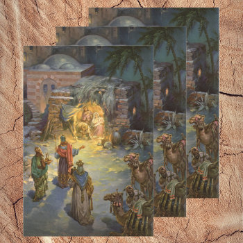 Vintage Christmas Nativity With Visiting Magi Wrapping Paper Sheets by ChristmasCafe at Zazzle