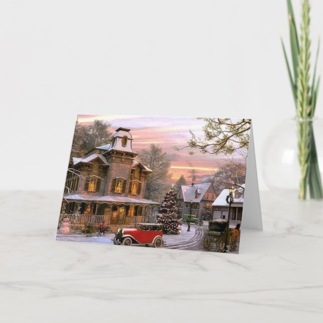 Vintage Christmas Neighborhood Holiday Card (Front)