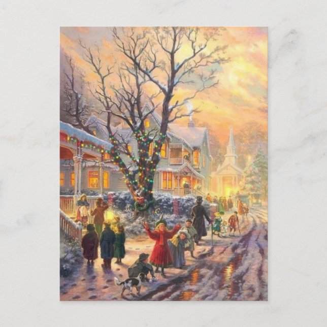 Vintage Christmas Neighborhood Holiday Postcard (Front)