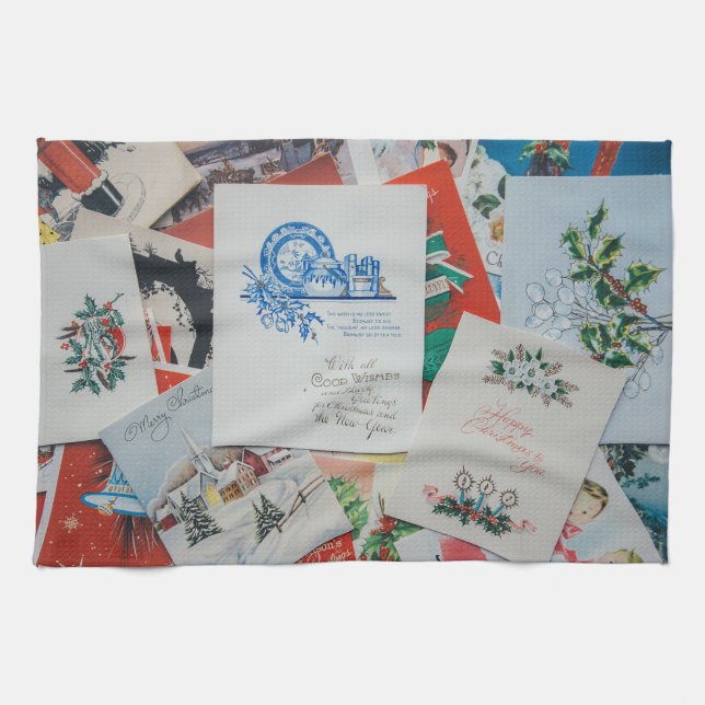 Vintage Christmas & New Year cards kitchen Kitchen Towel (Horizontal)