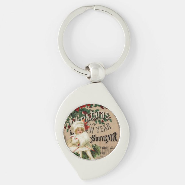 Vintage Christmas New Year Ephemera  Keychain (Front)