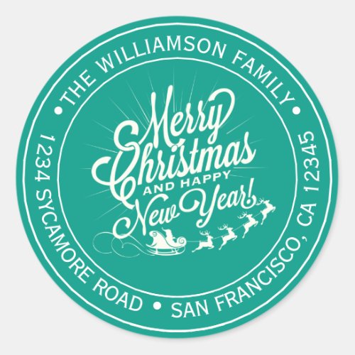 Vintage Christmas New Year Green Return Address Classic Round Sticker