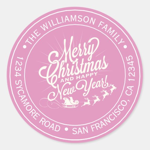 Vintage Christmas New Year Pink Return Address Classic Round Sticker