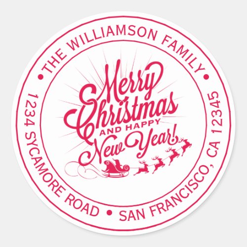 Vintage Christmas New Year Red Ink Return Address Classic Round Sticker